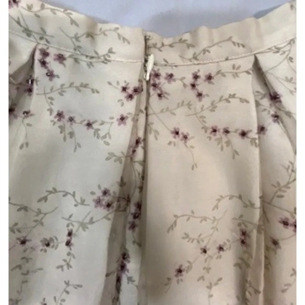 Silk Club Collection Vintage 100% Silk Floral Maxi Skirt Cream Purple Womens 6